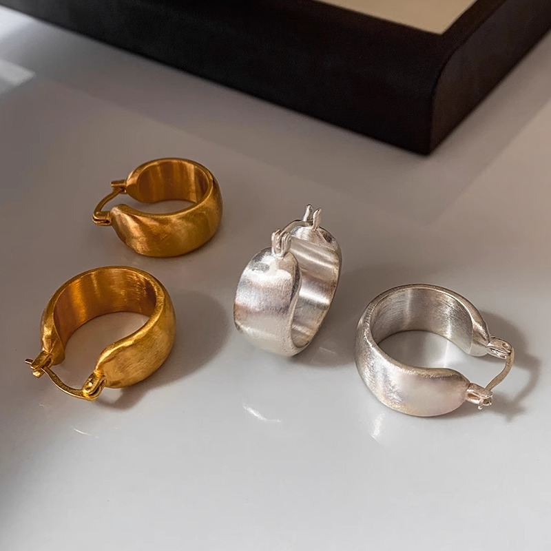 European and American Metal Silver brushed Retro Earrings Women's High-end Light Luxury Niche Design High-end Delicate Ear Ring Earrings