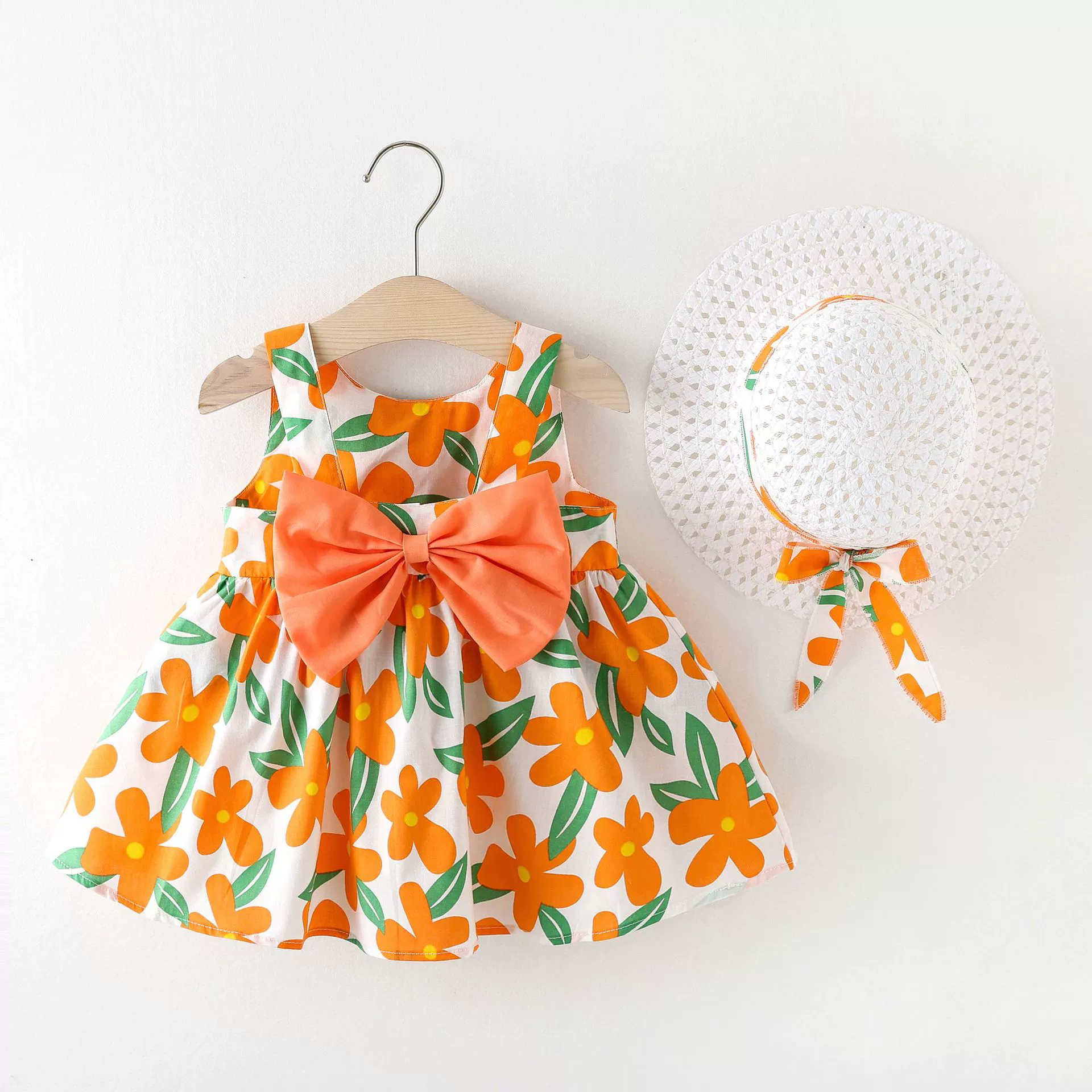Summer sleevless dress girl's with bow, 1234 years, flowered