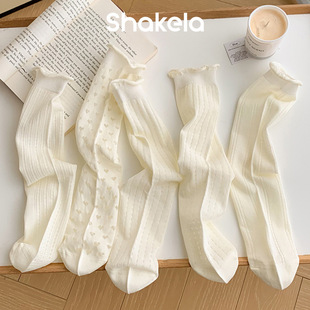 White Hollow Glass Silk Mid-length Stockings Korean Style Chic Ultra-thin Summer Stacking Stockings Women's Ballet Style Lolita Girl