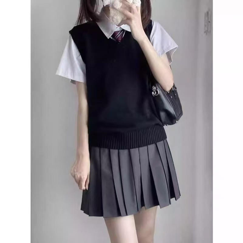 ベスト春と秋の新無地 V ネックインナー人気のプルオーバーセーターニット女性のカレッジスタイル JK 制服ベスト|undefined
