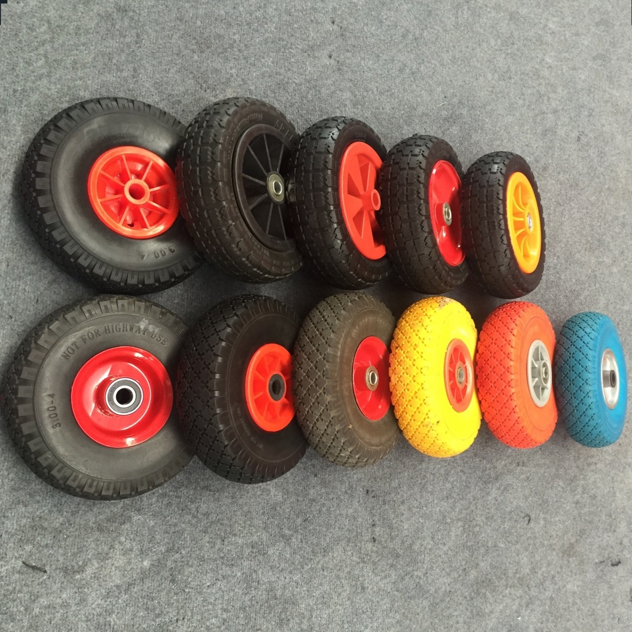 10英寸3.00-4聚氨酯PU发泡轮,免充气轮手推车货仓车工具车实心轮