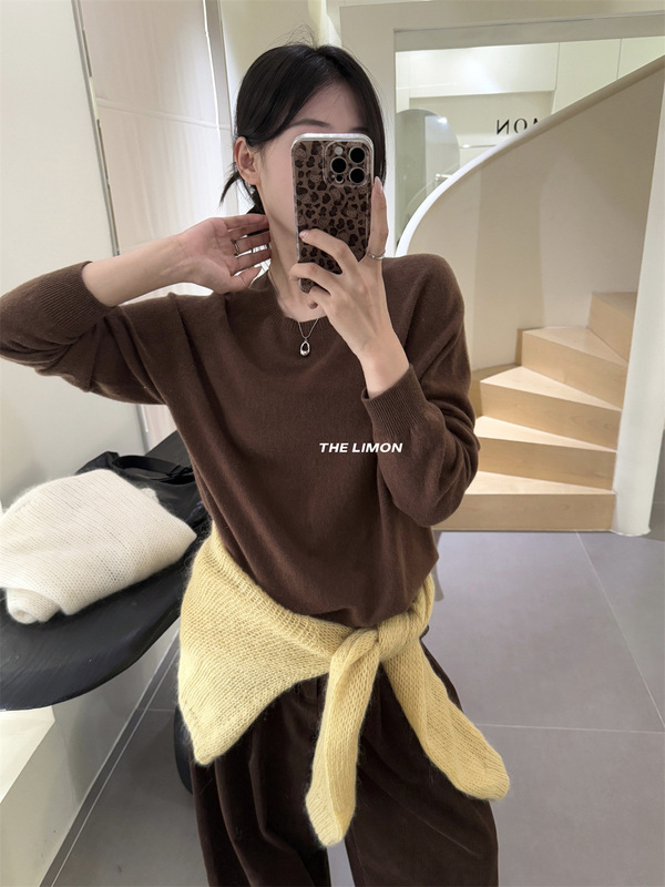 thelimon柠檬绿茶2025秋季新款韩版圆领套头毛衣女显瘦针织衫上衣|undefined