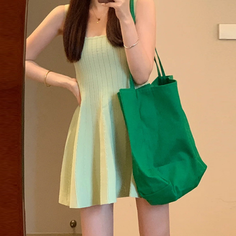 ミントグリーンのサスペンダードレス女性の夏の新しいフレンチスタイルの小さなノースリーブベストショートスカート|undefined