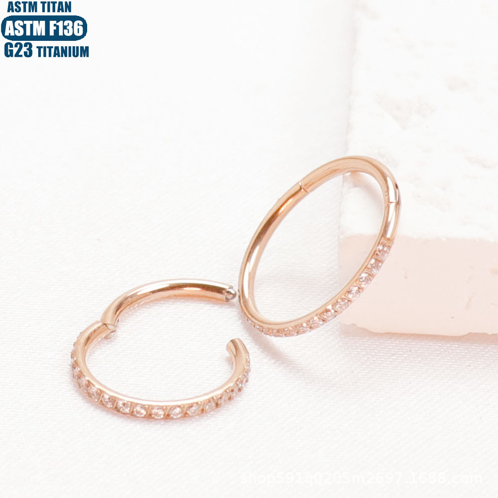 F136 Implant Grade Titanium Alloy Nose Ring Earring with Zircon CNC Seamless Ring - Fashion Geometric Jewelry detail image 11