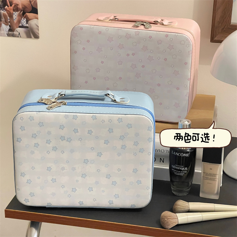 Bolsa de maquillaje con espejo portátil portátil pequeña caja de maquillaje adorable bolsa de almacenamiento de maquillaje de viaje de mujeres bolsa de lavado impermeable