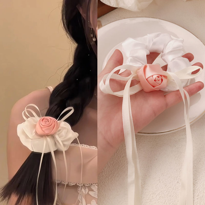 Dulce estilo retro arco de arco de cinta anillo de cabello atmósfera romántica cuerda de cabello adornamiento de cabello de cabello de cabello de cola de caballo de estilo universal