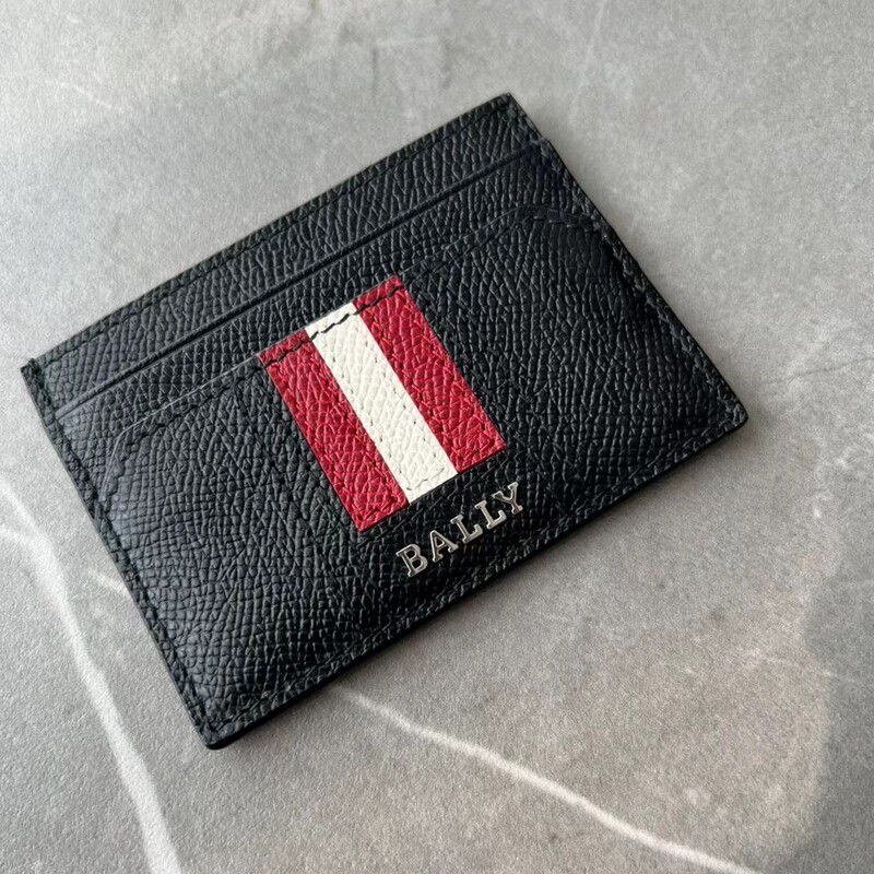 Bally Bl Unisex Genuine Leather Black Stripes Multifunctional Rfid Coin Purse Card Holder with Lgo