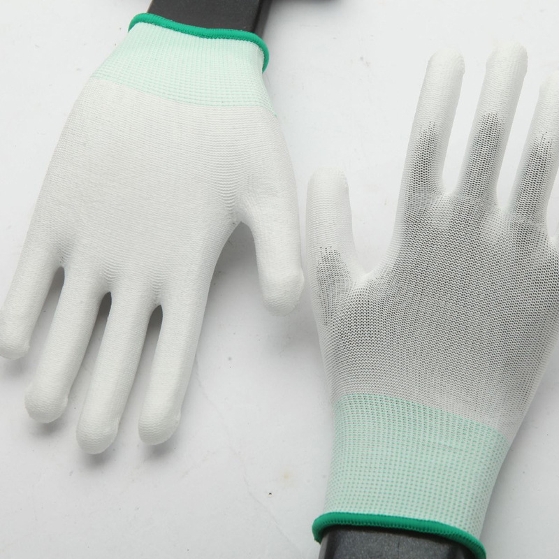 PU recubierto de dedos guantes recubiertos guantes revestidos guantes de trabajo antiestáticos libres de polvo blanco resistentes al desgaste guantes de seguro laboral al por mayor