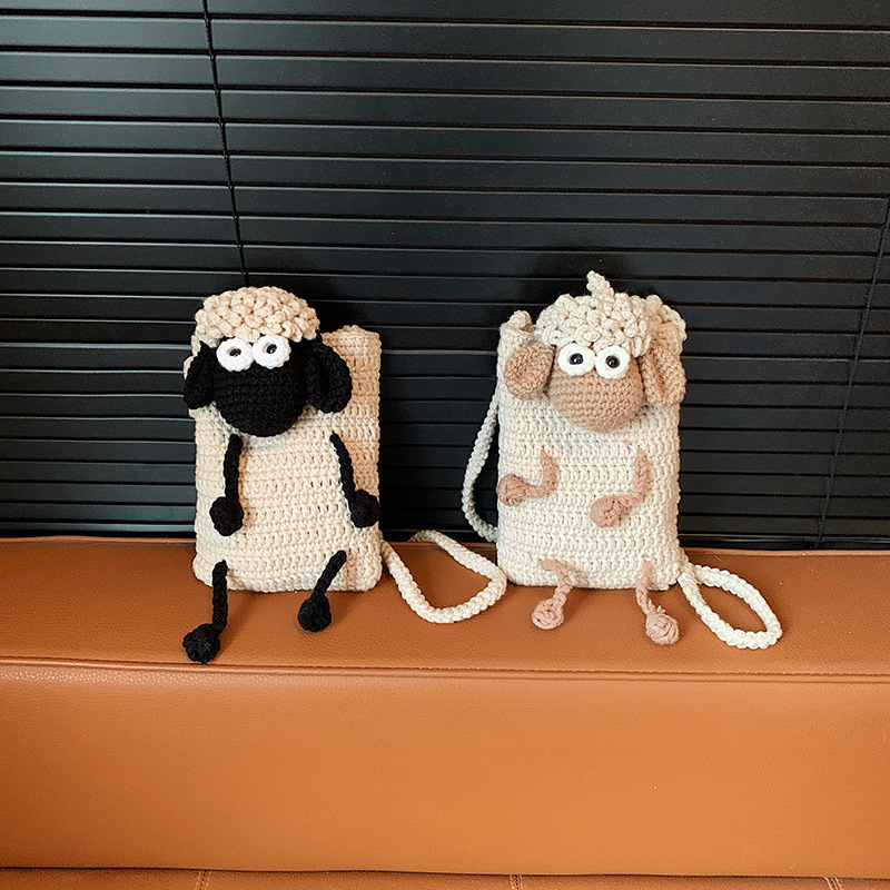 Muñecas lindas de cordero, bolsas de hombro para niños y niñas, bolsas de gancho de lana hechas a mano, 2026 nuevas bolsas de cambio para niños