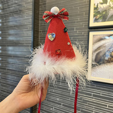 跨境圣诞节头饰品发箍水钻装饰头箍发带羽毛生日圣诞帽子儿童发饰