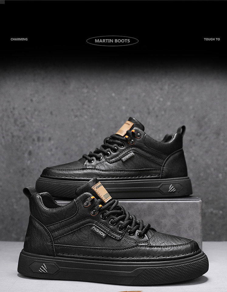 Giày nam cổ trung chống thấm nước chống trơn trượt màu đen, giày thể thao sneaker đa năng đi làm và giải trí, gót 3-5 cm — quần kaki, đen chi tiết 3