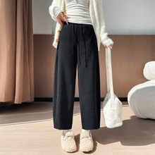 加绒加厚毛呢裤子女高腰秋冬季新款宽松休闲哈伦裤显瘦垂感萝卜裤