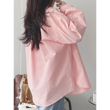 多巴胺粉色棉长袖衬衫女2025年春装秋季新款小个子上衣衬衣外套