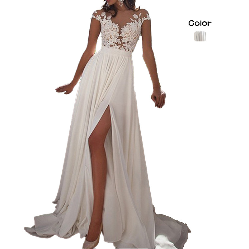2025 European and American Foreign Trade Cross-Border New Wedding Dresses Amazon Wish Sexy Lace Slit Evening Dress Wholesale 2025 European and American Foreign Trade Cross-Border New Wedding Dresses Amazon Wish Sexy Lace Slit Evening Dress Wholesale
