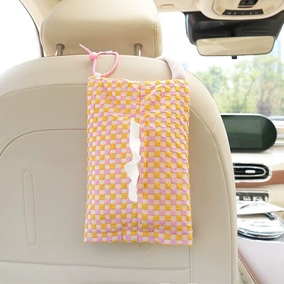 Cute Cream Style Car Tissue Car tissue box/set - bubble-checkerboard-hanging-tissue-box-yellow-powder