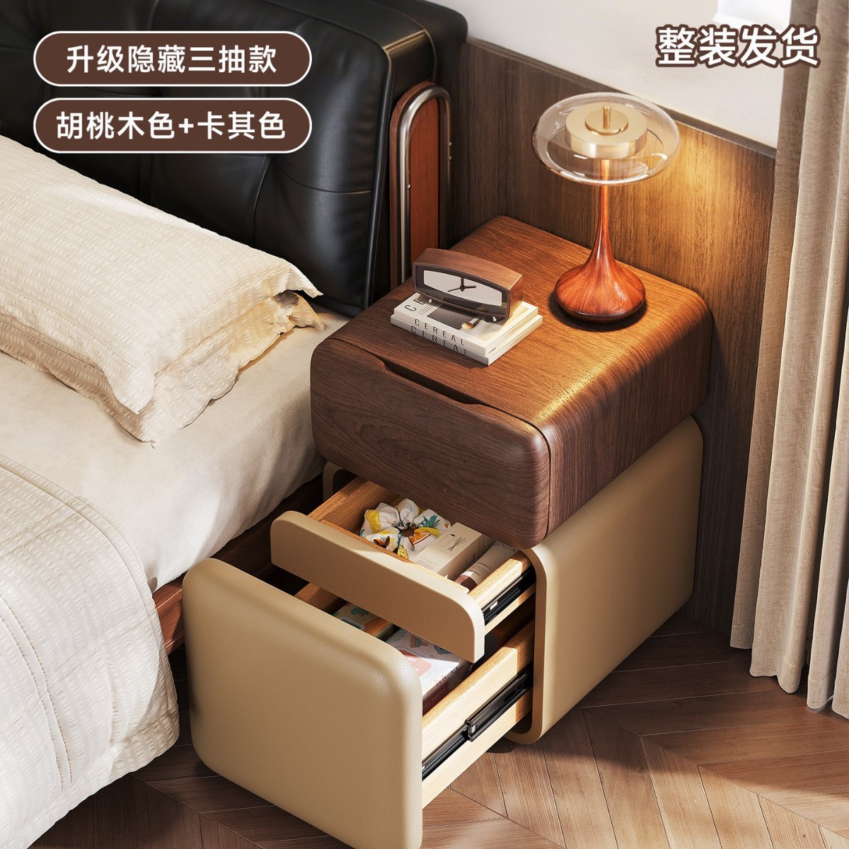 Mesa de cabecera ultra estrecha dormitorio doméstico 2026 explosión estilo medieval madera maciza pequeña cabecera estante gabinete de almacenamiento