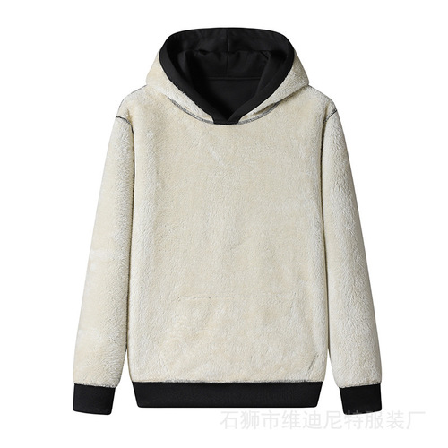 Euro-sized hooded hooded hoodie men's solid color loose casual sports coat with velvet thick couple's top