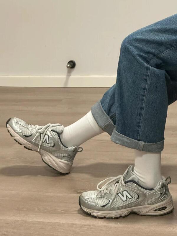 Nb530 Putian Shoes Pure Original Silver White Gray Silver Unisex Couple Breathable Sports Thick-Soled Height-Increasing Sneakers Lightweight Nb530 Putian Shoes Pure Original Silver White Gray Silver Unisex Couple Breathable Sports Thick-Soled Height-Increasing Sneakers Lightweight