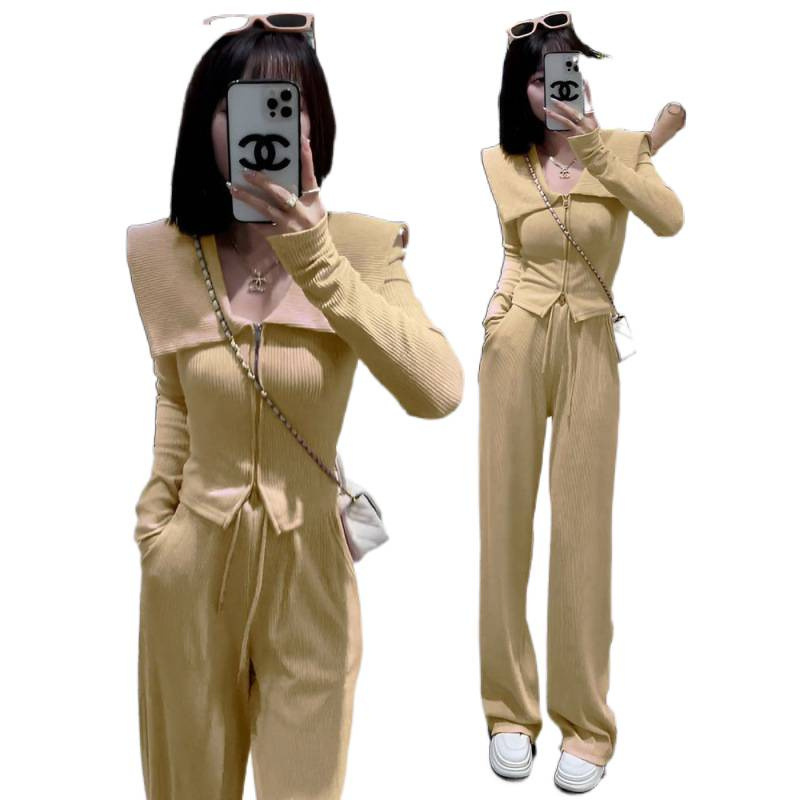 欧货休闲时尚运动服套装女春秋季新款显瘦修身卫衣阔腿裤两件套潮|undefined