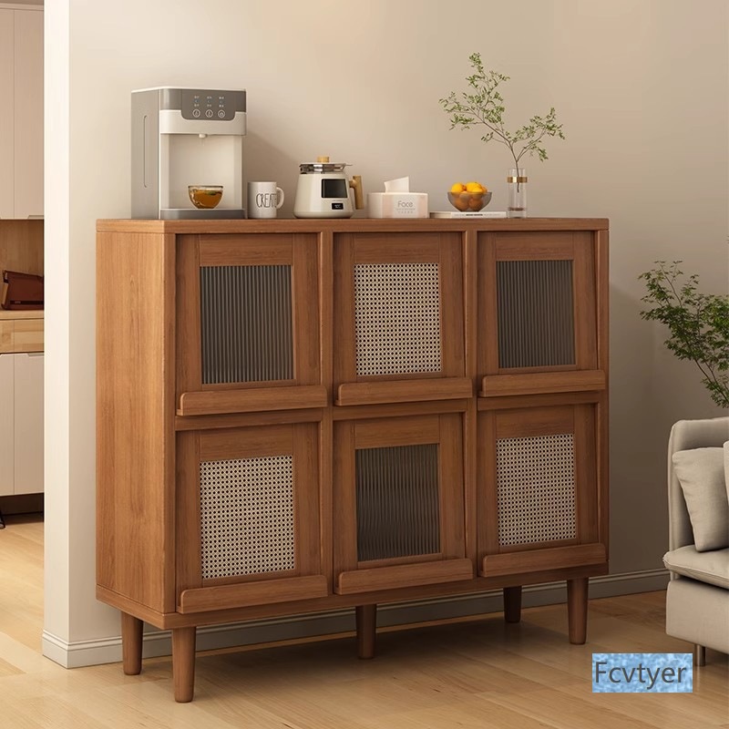 Yixinglin Storage Cabinet Floor-Standing Living Room Tea Cabinet Storage Cabinet Restaurant Wall Sideboard Walnut Plaid Cabinet Color Sand