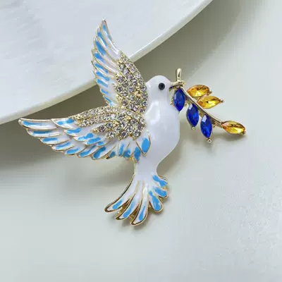 Alloy Enamel Peace Dove Brooch Oil Dripping Crystal Corsage High-End Diamond Brooch New Cross-Border Brooch Wholesale (Yaxa sancaqları) - peace-dove-1-size-4248cm-weight-15g