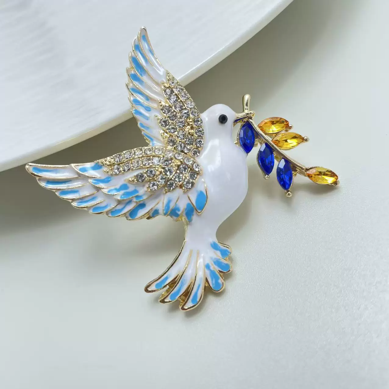 合金珐琅和平鸽子胸针滴油水晶胸花高档镶钻别针新款跨境胸针批发