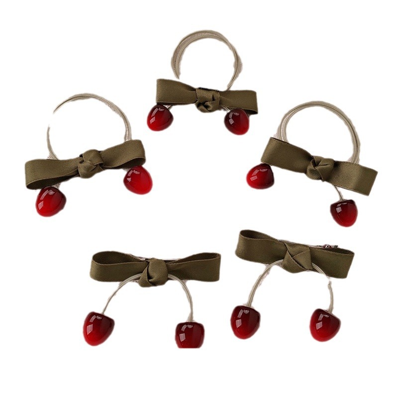 Nuevo anillo de cereza de fruta dulce chica atada cuerda de cabello arco de alta elasticidad correa de goma cabeza adornos para el cabello
