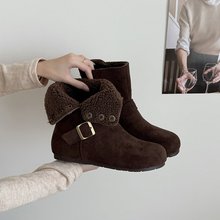 法式小众气质方头粗跟皮带扣中筒时装靴秋冬新款套筒优雅显瘦女靴