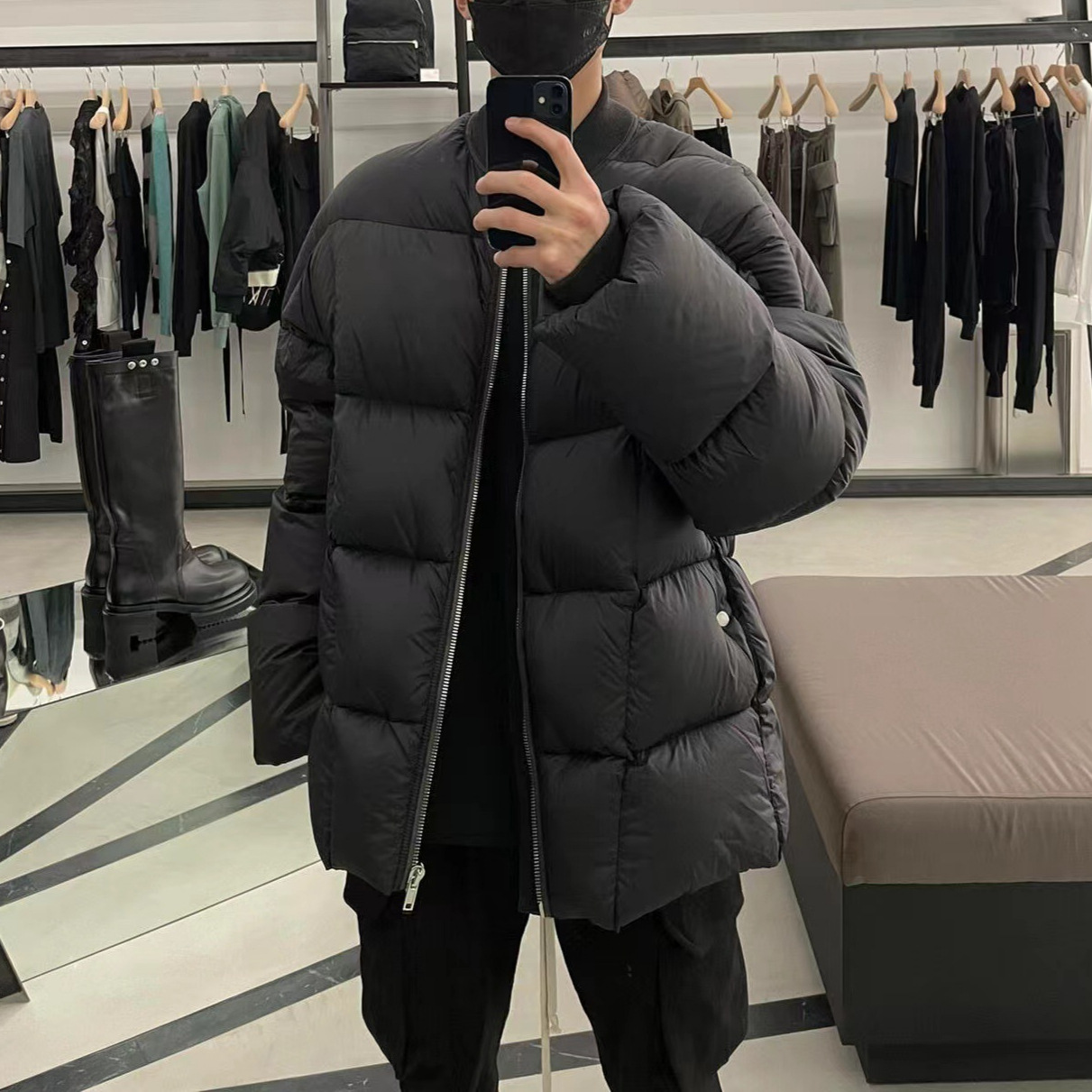 暗黑RO风宽松立领绗线设计加厚羽绒服外套25秋冬情侣款鹅绒面包服