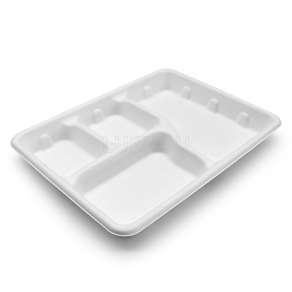 Shaogeng Oasis Pulpa de bagazo Pulpa de bambú cuatro rejilla Placa de protección del medio ambiente vajilla desechable degradable compostable