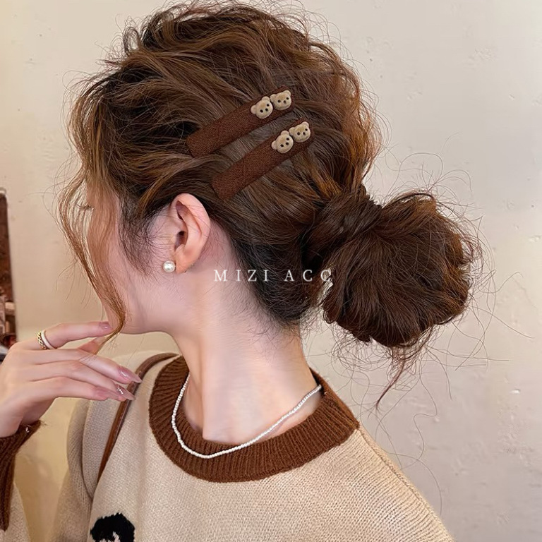 新款布艺小熊发饰高级感温柔可爱发夹韩系发夹刘海夹精致小众