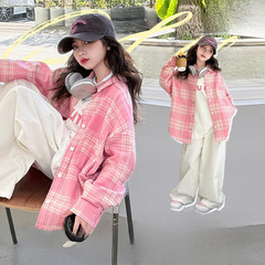 Sweet Pink Polka Dot Crew Neck Top for Girls, Layered Two-Piece Set, 2024 Spring New Arrival, Elegant and Trendy Outfit