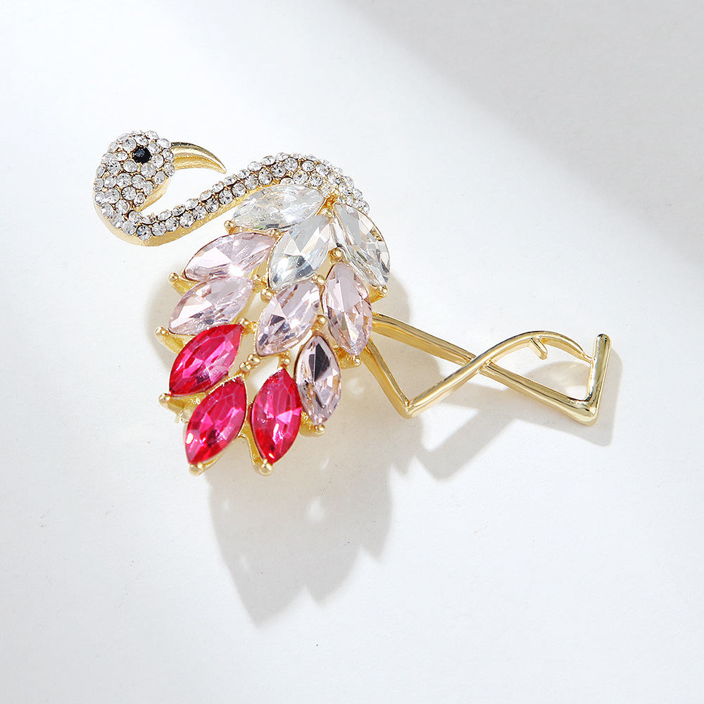Unisex Gender Cute Pin Flamingo Zinc Alloy Inlay Crystal Unisex Brooches