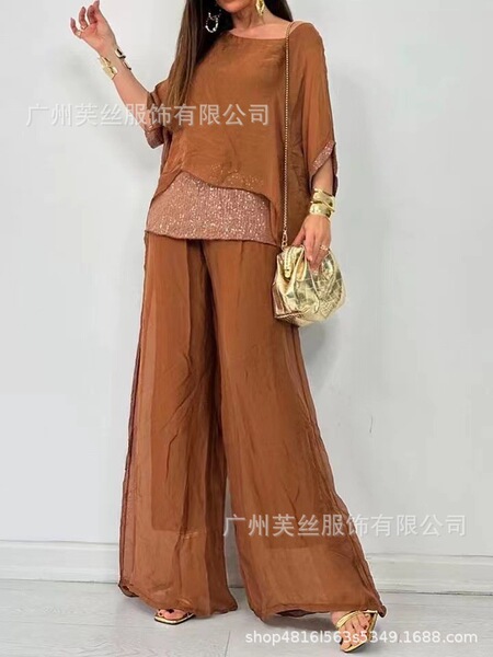 summer shiffon trousers with a round collar