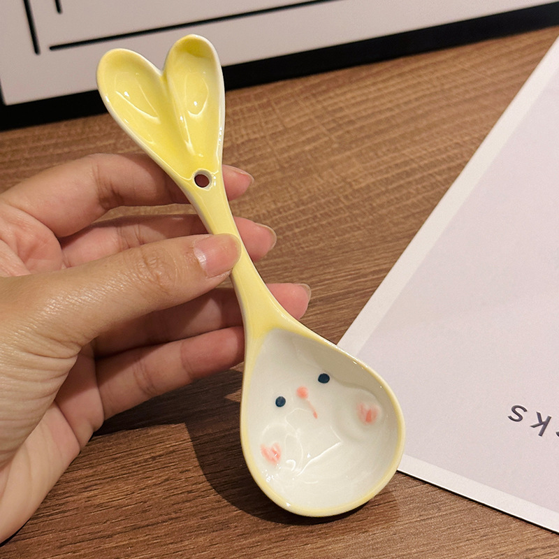 Ceramic Unicorn Rabbit Dessert Spoon Hand Painted Pink Gift_voghion.com
