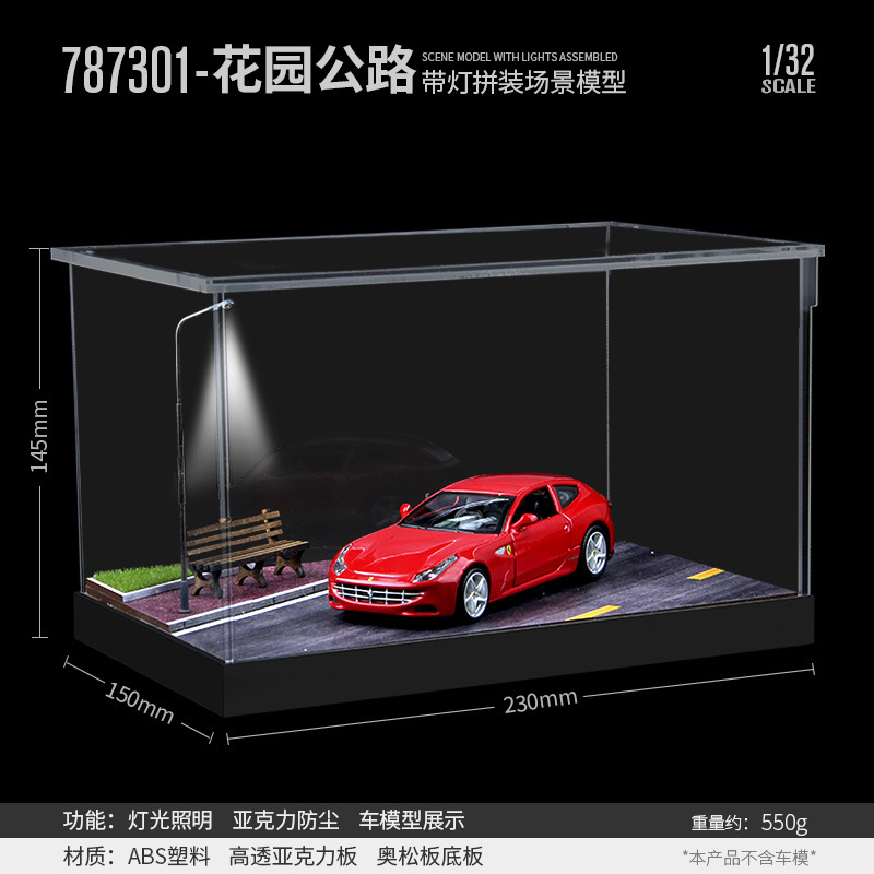 1:32 simulación modelo de estacionamiento escena caja de exhibición a prueba de polvo de aleación de juguete de almacenamiento de coches adornos de iluminación a prueba de polvo