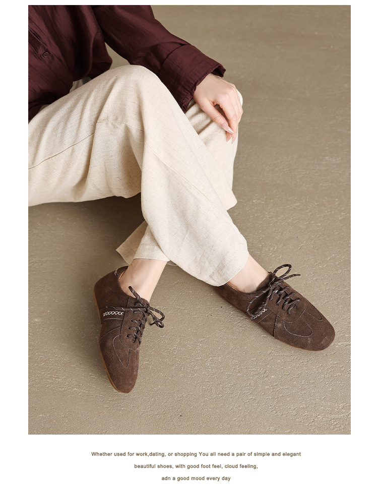 Giày sneaker nữ cổ điển mũi tròn chất liệu da lộn, đế tăng chiều cao, dây buộc — màu nâu chi tiết 6