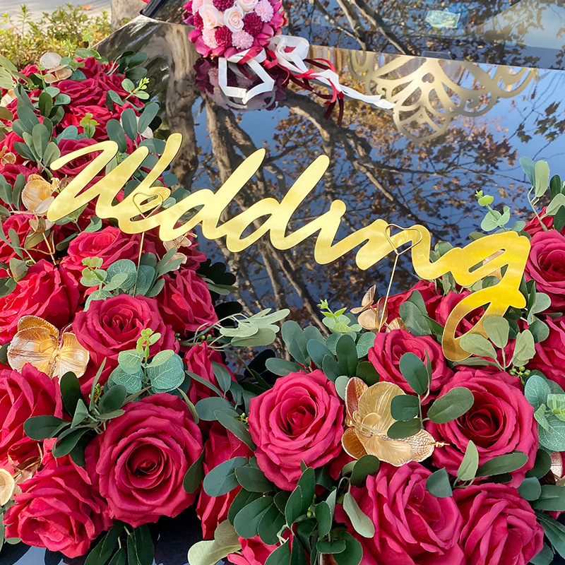 Boda coche decoración simulación flotador cabeza flor boda equipo cabeza coche en forma de v rosa festivo boda ramo floral