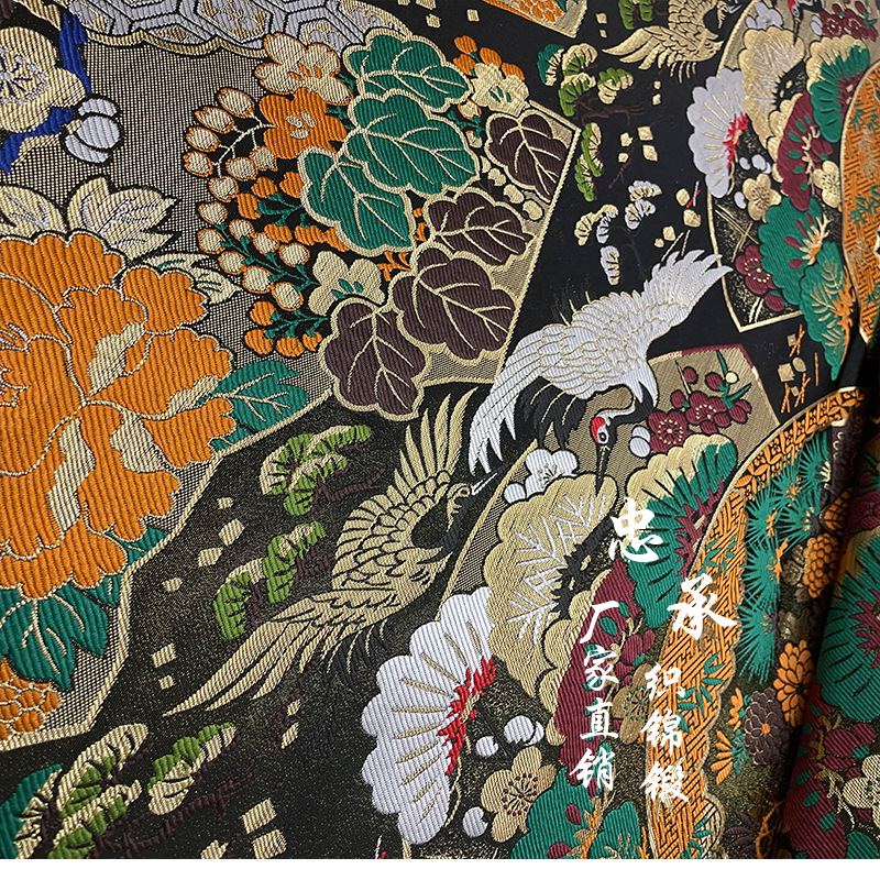 ［宫花仙鹤图］出口日本西阵织金澜茶席软装和风日韩演出服布料