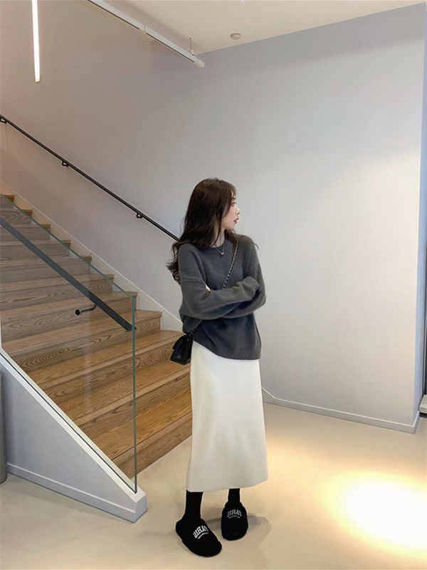 高级感软糯羊毛针织半身裙女秋冬季中长款直筒包臀裙高腰a字裙子|undefined