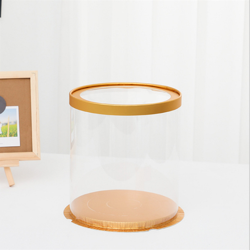 新款圓形金色透明生日蛋糕盒透明禮盒烘焙打包盒甜品禮盒花束盒子