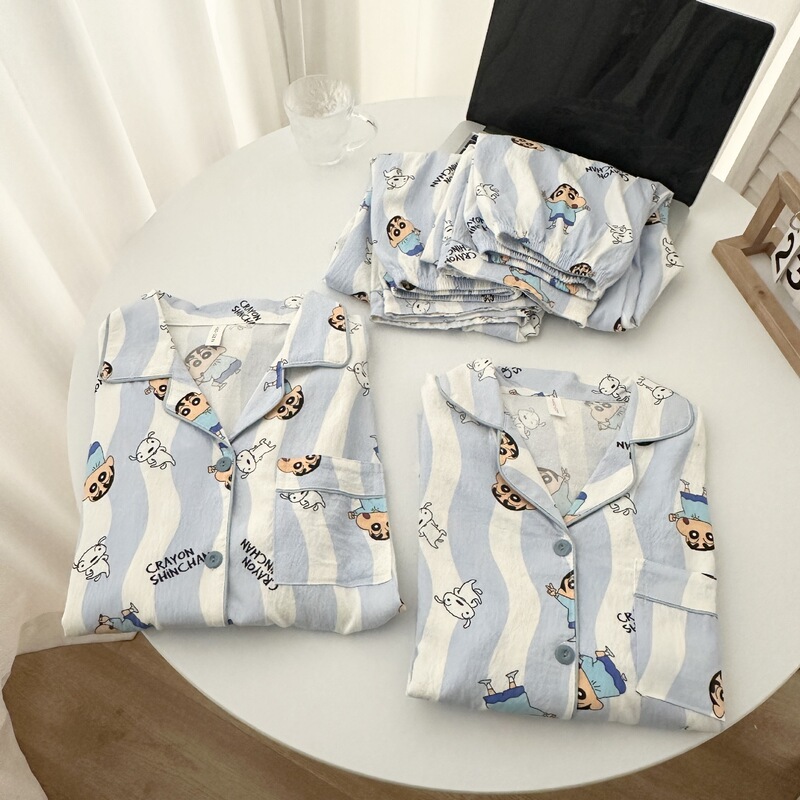 Cute Crayon Shin-Chan Cloud Cotton Couple's Shin-Chan Pajamas for Women, Spring and Autumn Style, Cardigan Long-Sleeve Long-Pants Loungewear Set Cute Crayon Shin-Chan Cloud Cotton Couple's Shin-Chan Pajamas for Women, Spring and Autumn Style, Cardigan Long-Sleeve Long-Pants Loungewear Set