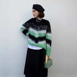 日韩个性街头风上衣女2026春季新款休闲渐变晕染设计显瘦毛衣女装