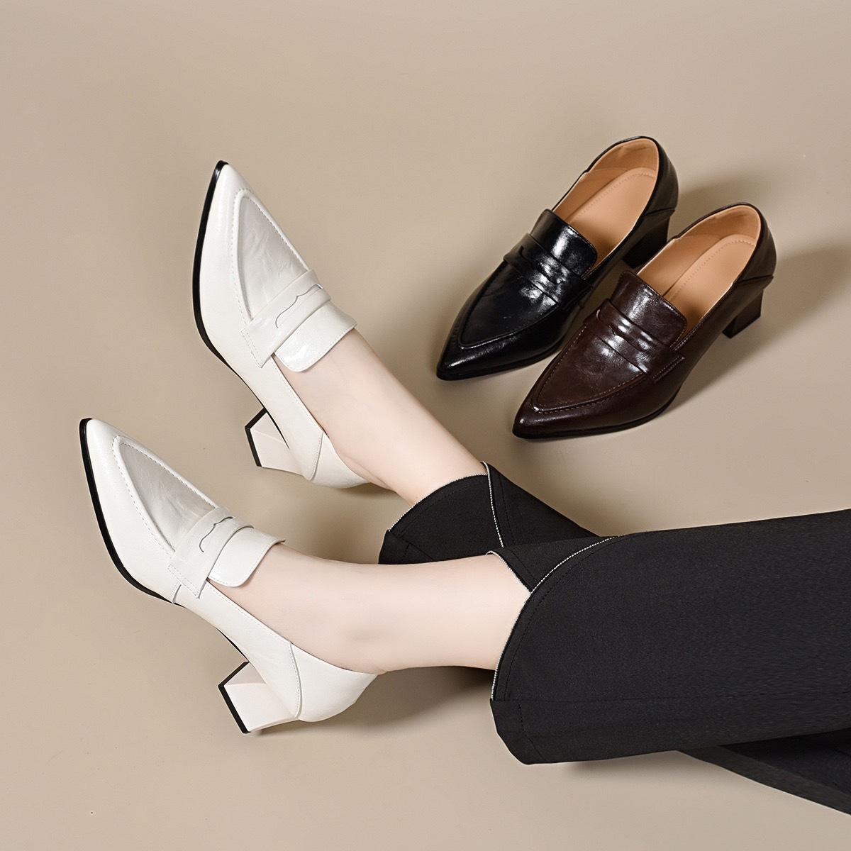 영국 스타일 여성 로퍼 2026년 신상 가을 프렌치 스타일 플랫 가죽 신발 봄 가을 여성화 천연 가죽 뾰족코 싱글 슈즈