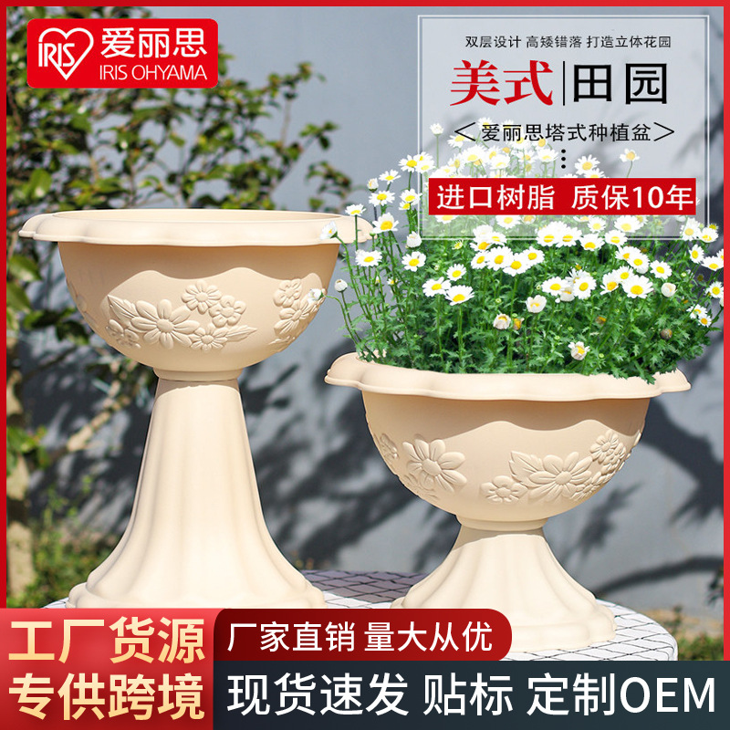 爱丽思IRIS仿陶瓷酒杯型爱丽丝树脂矮牵牛姬小菊庭院地面盆景花盆