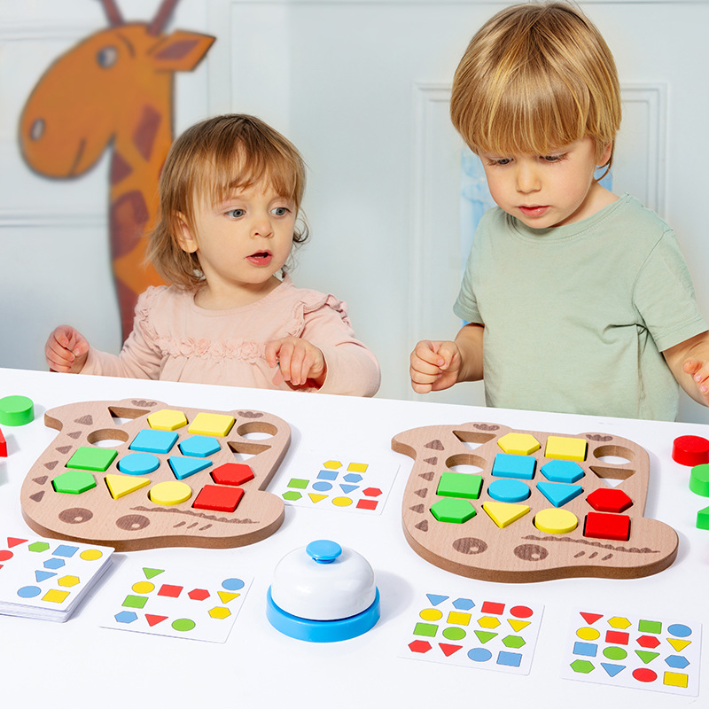 Rompecabezas tridimensional para dos personas contra bloques de construcción geométricos, color y forma, cognición, interacción entre padres e hijos, juguetes educativos para la educación temprana de los niños