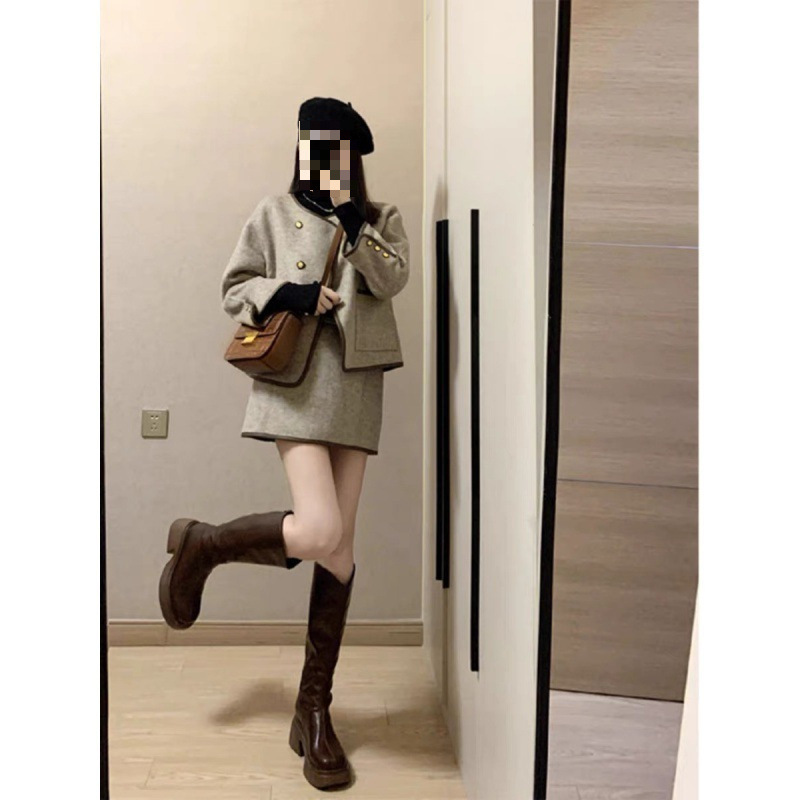 初秋装穿搭配一整套女2025新款小香风今年流行深冬半身裙两件套装|undefined