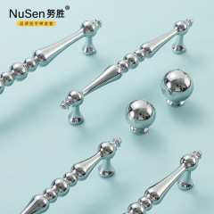 努勝美式衣櫃純銅亮銀色球形拉手北歐全銅鍍鉻抽屜單孔黃銅門把手