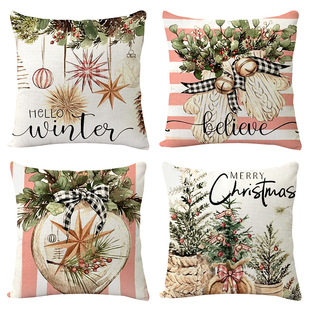 temu Wholesale Christmas Pillow Case Christmas Tree Gloves Pink Series Pillow Case Home Sofa Cushion 4PC