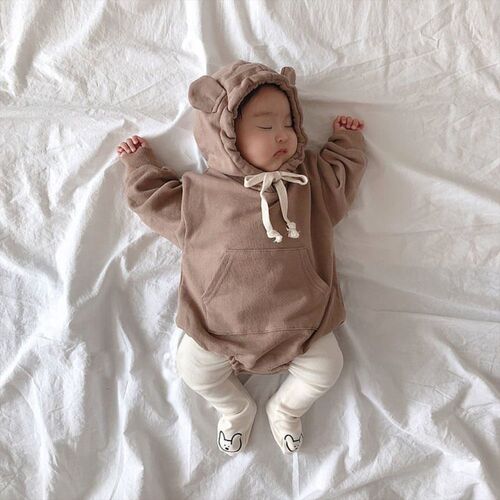 Baby Bear Climbing Suit for Spring and Autumn, Cute for Boys and Girls, Long-Sleeved Hooded Sweatshirt, Potty Suit, One-Piece Romper